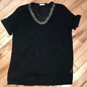 Soprano Black top with gold stitching
